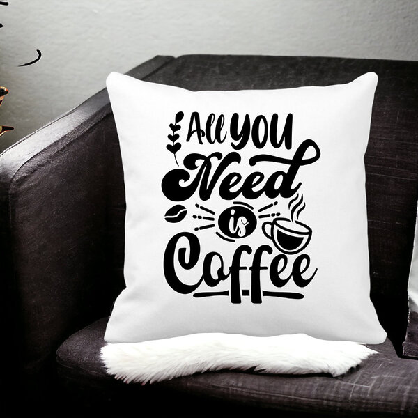 Perna Decorativa, All You Need is Coffee, 40x40 cm, Alba, Mata, Husa Detasabila, Burduf 15 40x40 cm