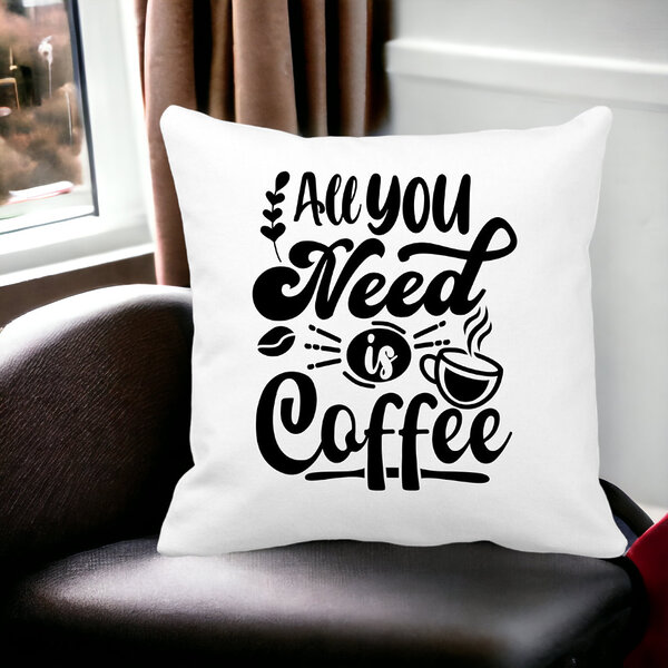 Perna Decorativa, All You Need is Coffee, 40x40 cm, Alba, Mata, Husa Detasabila, Burduf 16 Alba