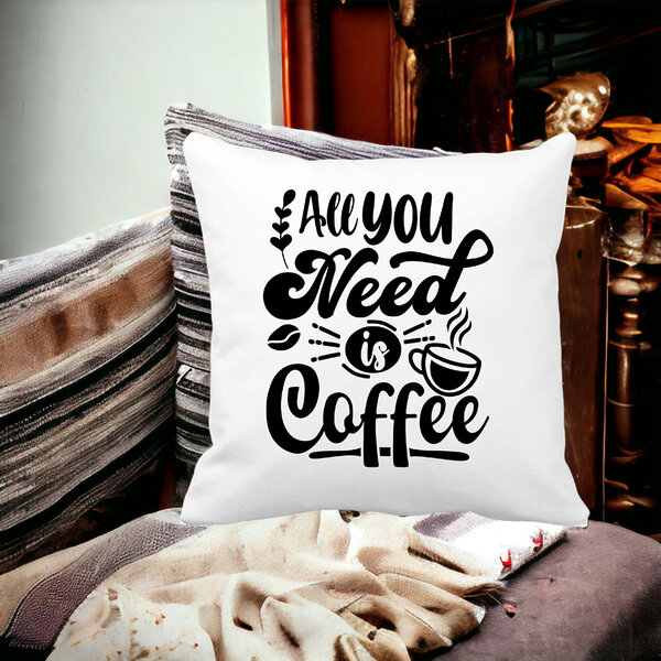 Perna Decorativa, All You Need is Coffee, 40x40 cm, Alba, Mata, Husa Detasabila, Burduf 18 Husa Detasabila