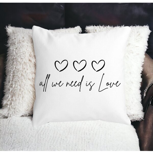 Perna Decorativa, All we need is Love, 40x40 cm, Alba, Mata, Husa Detasabila, Burduf 12 All we need is Love