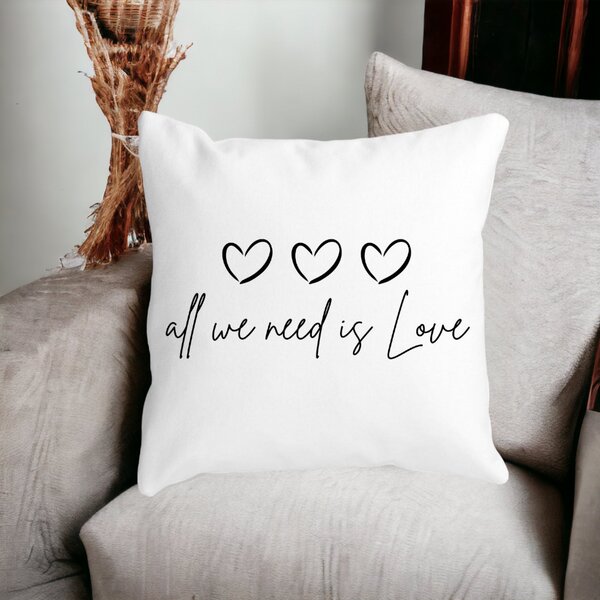 Perna Decorativa, All we need is Love, 40x40 cm, Alba, Mata, Husa Detasabila, Burduf 13 40x40 cm