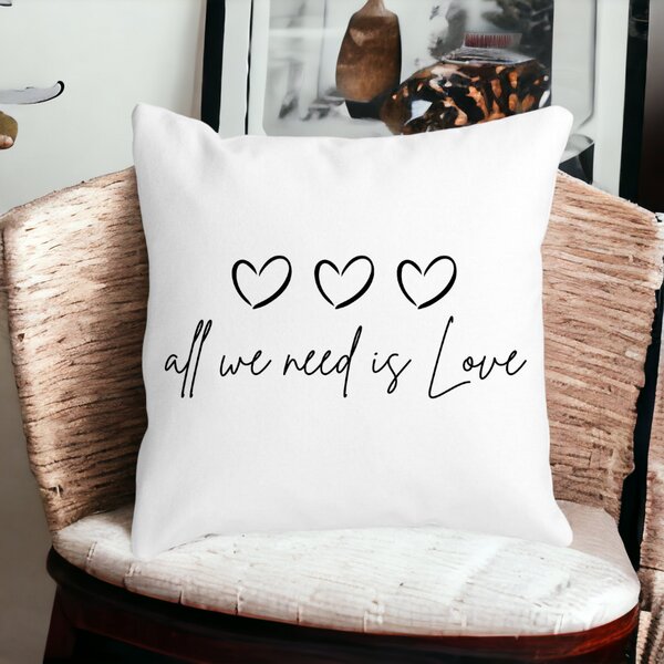 Perna Decorativa, All we need is Love, 40x40 cm, Alba, Mata, Husa Detasabila, Burduf 14 Alba