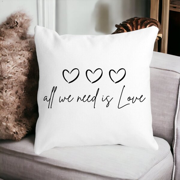 Perna Decorativa, All we need is Love, 40x40 cm, Alba, Mata, Husa Detasabila, Burduf 15 Mata