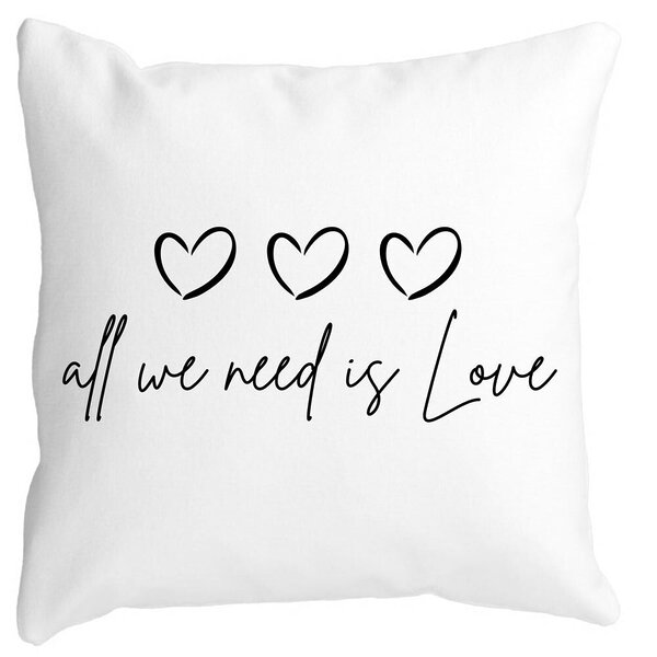 Perna Decorativa, All we need is Love, 40x40 cm, Alba, Mata, Husa Detasabila, Burduf 11 Perna Decorativa