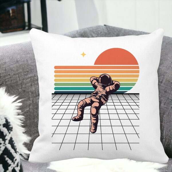 Perna Decorativa, Astronaut To the Moon, 40x40 cm, Alba, Mata, Husa Detasabila, Burduf 13 40x40 cm