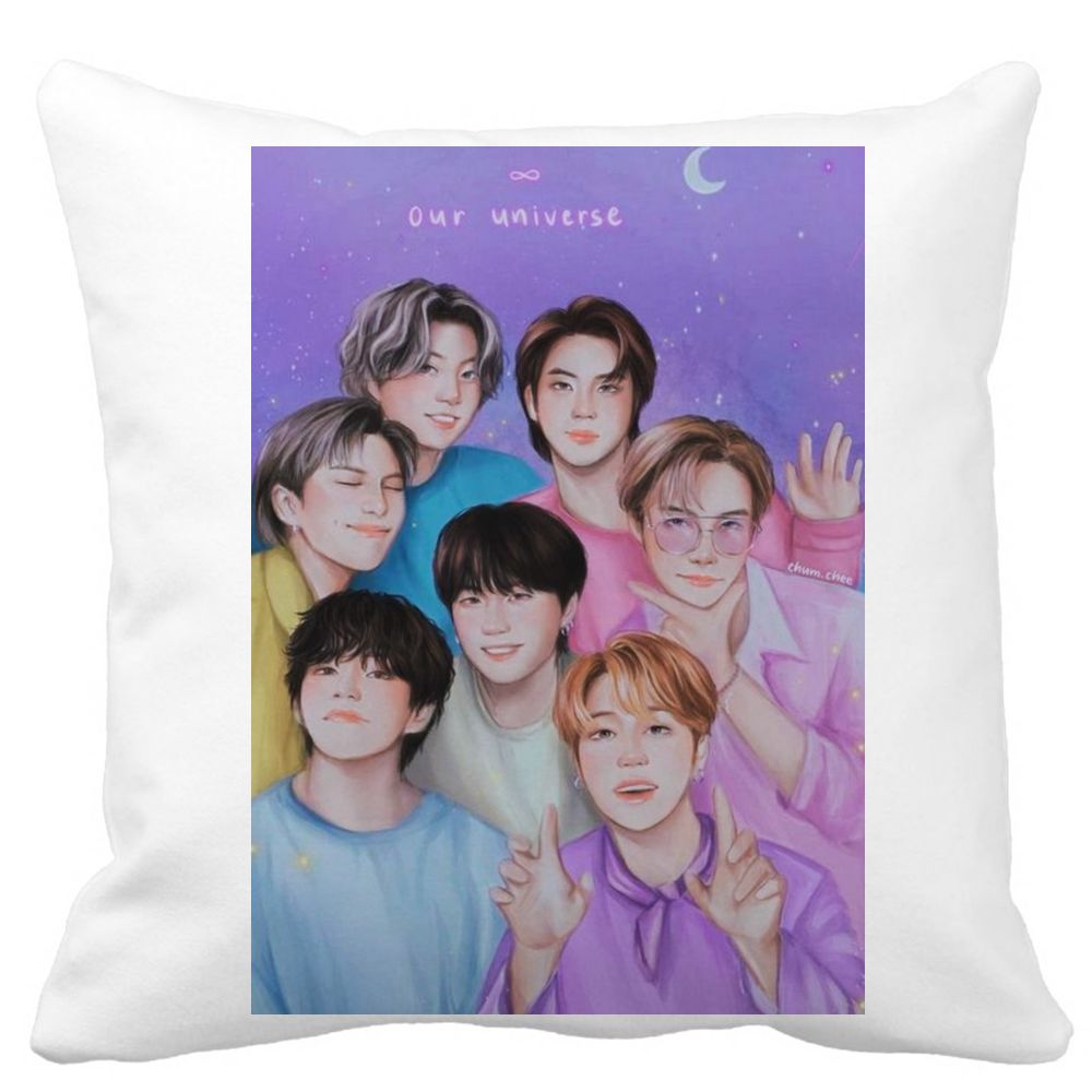 Perna Decorativa BTS Army 2, 40x40 cm, Alba, Mata, Husa Detasabila, Burduf 3 Perna Decorativa BTS Army 2
