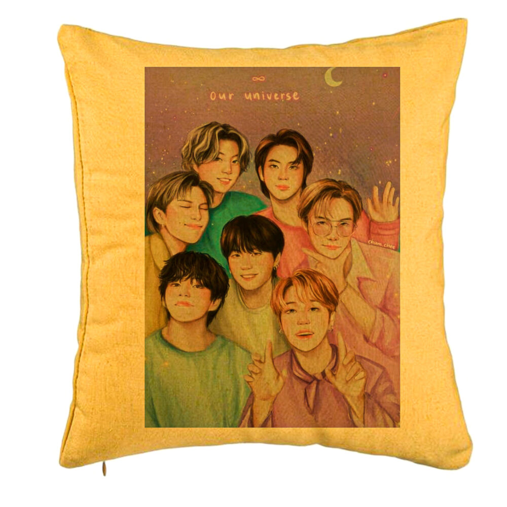 Perna Decorativa BTS Army 2, 40x40 cm, Galben, Husa Detasabila, Burduf 5 Perna Decorativa BTS Army 2