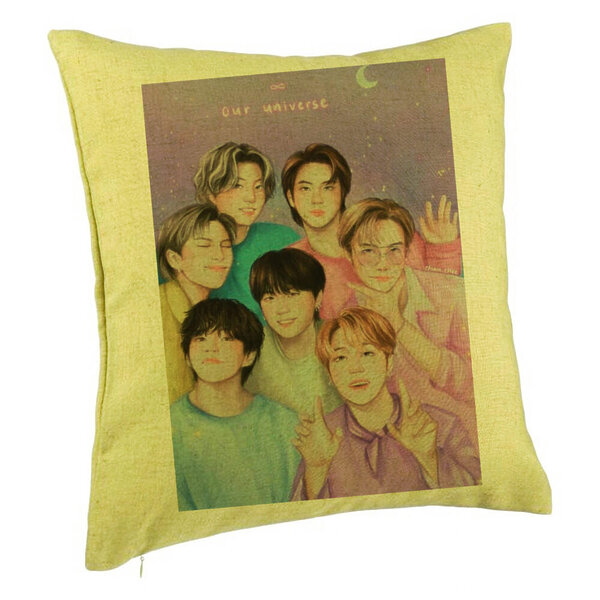 Perna Decorativa BTS Army 2, 40x40 cm, Verde, Husa Detasabila, Burduf 5 Perna Decorativa BTS Army 2