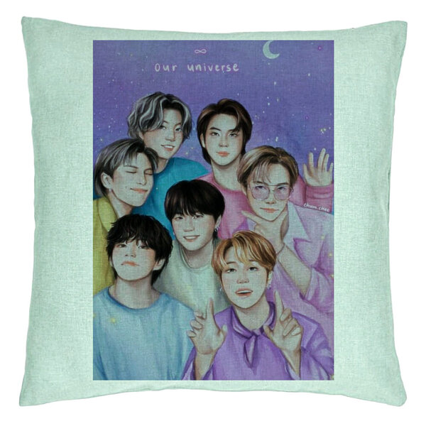 Perna Decorativa BTS Army 2, 40x40 cm, Verde Menta, Husa Detasabila, Burduf 5 Perna Decorativa BTS Army 2