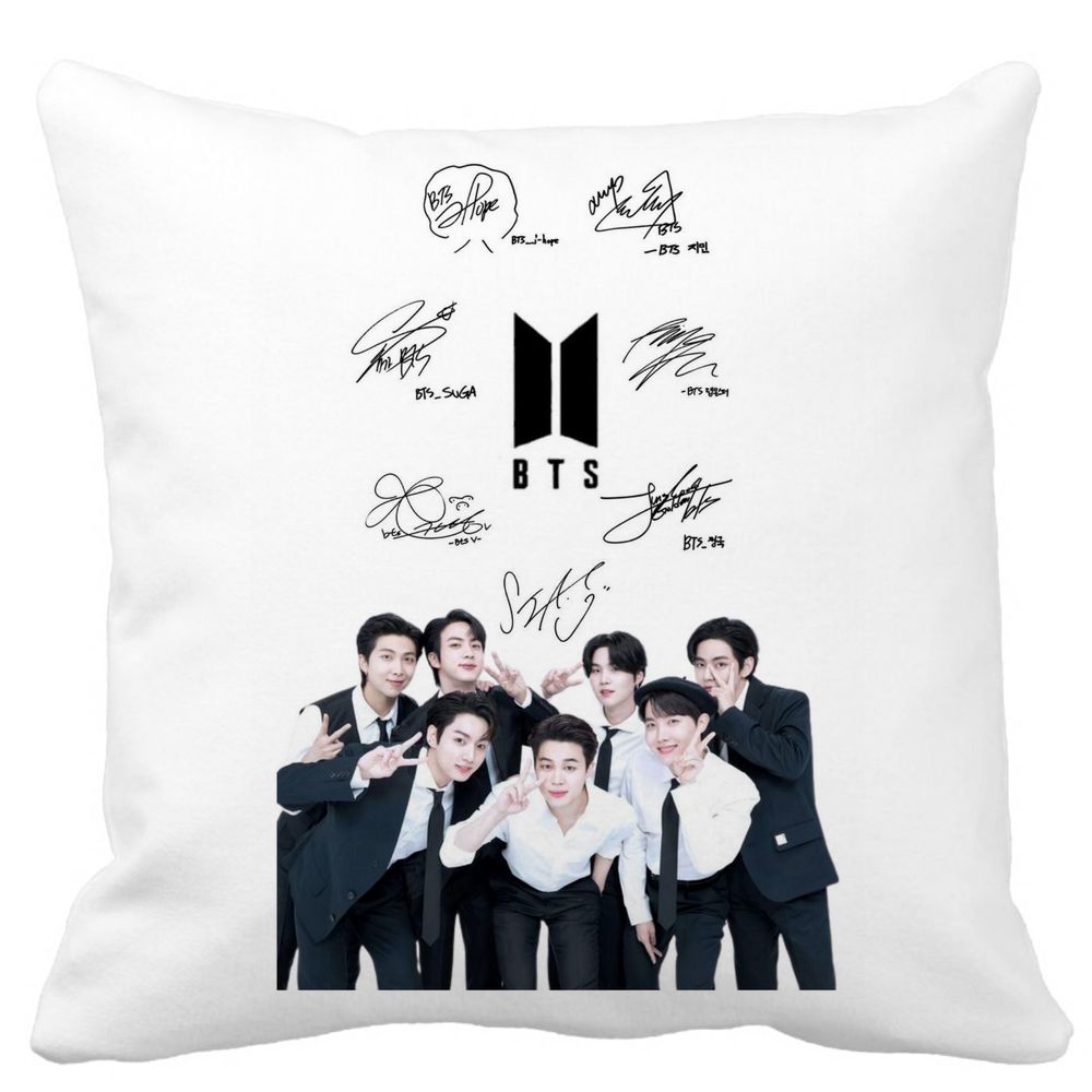 Perna Decorativa BTS Army 3, 40x40 cm, Alba, Mata, Husa Detasabila, Burduf 3 Perna Decorativa BTS Army 3