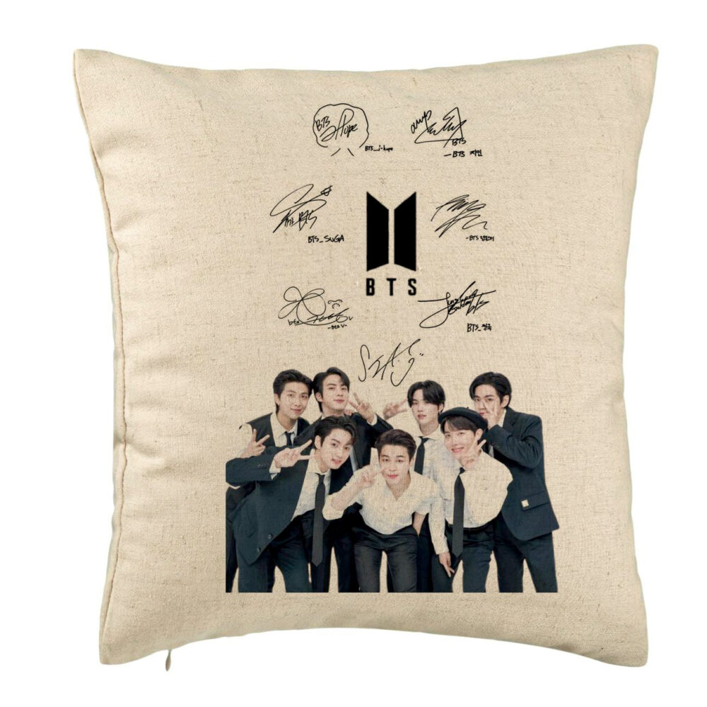 Perna Decorativa BTS Army 3, 40x40 cm, Bej, Husa Detasabila, Burduf 5 Perna Decorativa BTS Army 3