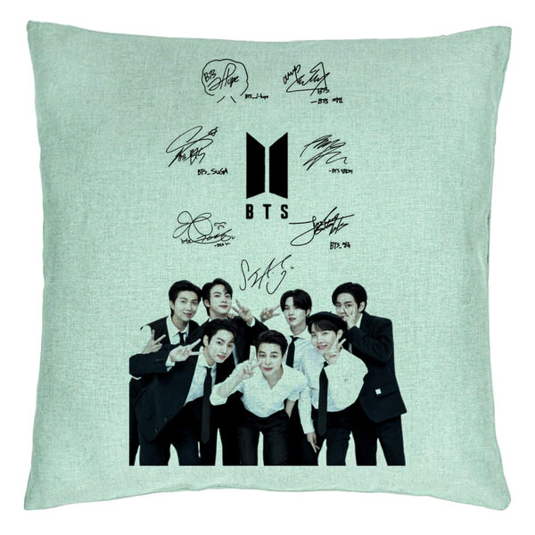 Perna Decorativa BTS Army 3, 40x40 cm, Verde Menta, Husa Detasabila, Burduf 5 Perna Decorativa BTS Army 3