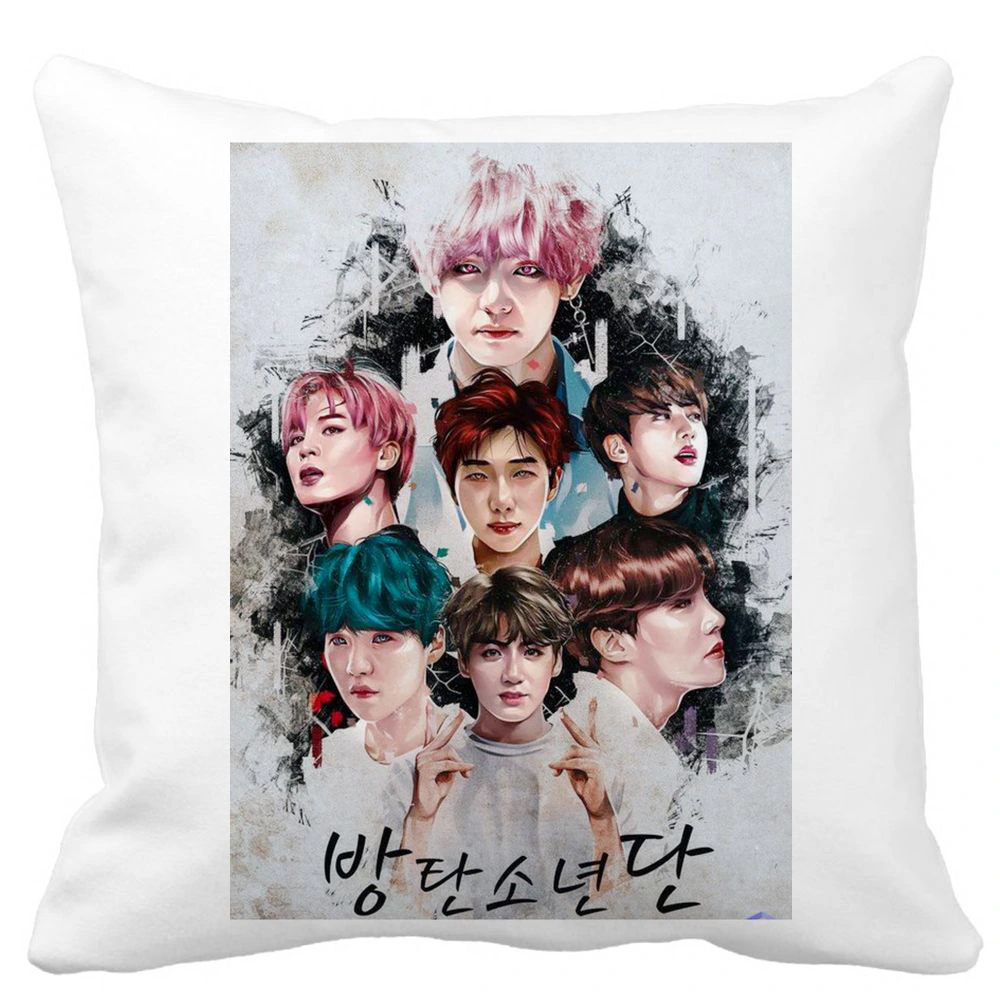 Perna Decorativa BTS Army, 40x40 cm, Alba, Mata, Husa Detasabila, Burduf 3 Perna Decorativa BTS Army