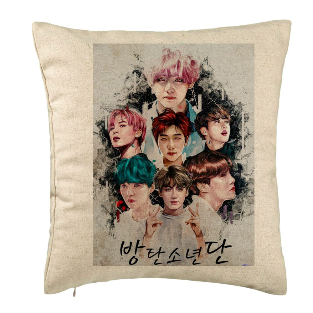 Perna Decorativa BTS Army, 40x40 cm, Bej, Husa Detasabila, Burduf 5 Perna Decorativa BTS Army