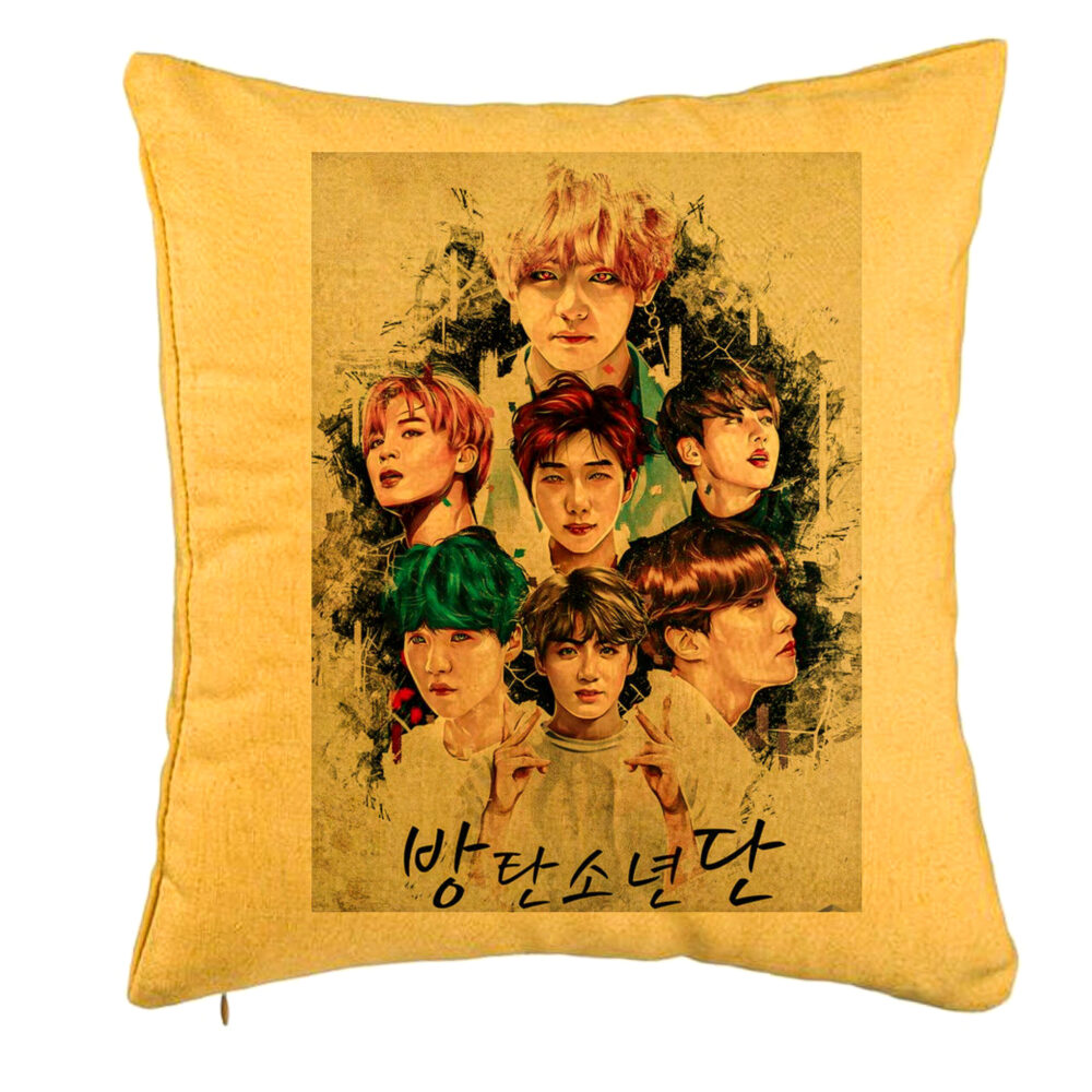 Perna Decorativa BTS Army, 40x40 cm, Galben, Husa Detasabila, Burduf 5 Perna Decorativa BTS Army