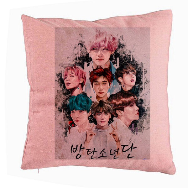 Perna Decorativa BTS Army, 40x40 cm, Roz, Husa Detasabila, Burduf 5 Perna Decorativa BTS Army