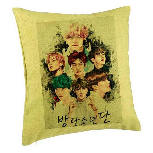 Perna Decorativa BTS Army, 40x40 cm, Verde, Husa Detasabila, Burduf 5 Perna Decorativa BTS Army