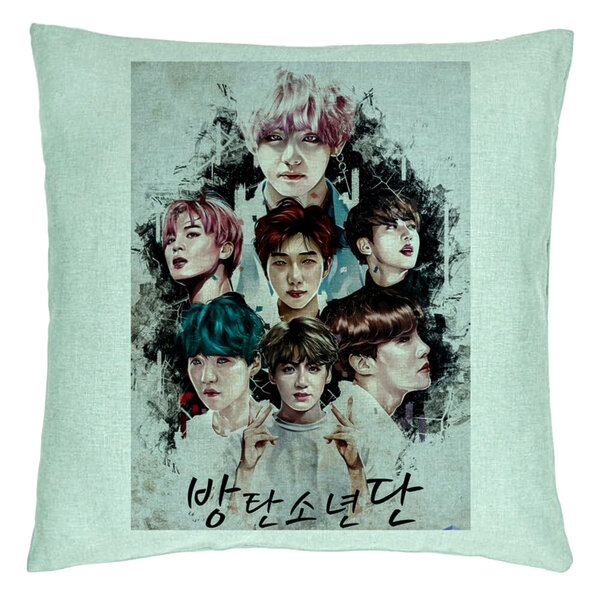 Perna Decorativa BTS Army, 40x40 cm, Verde Menta, Husa Detasabila, Burduf 5 Perna Decorativa BTS Army