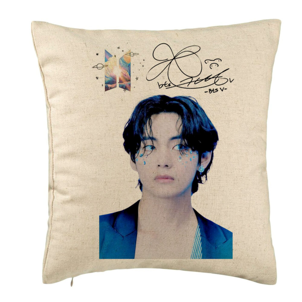 Perna Decorativa BTS Army Colorat, 40x40 cm, Bej, Husa Detasabila, Burduf 5 Perna Decorativa BTS Army Colorat