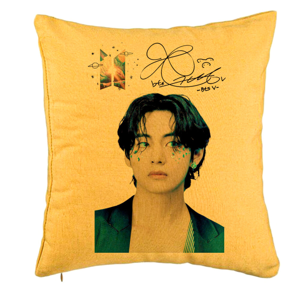 Perna Decorativa BTS Army Colorat, 40x40 cm, Galben, Husa Detasabila, Burduf 5 Perna Decorativa BTS Army Colorat