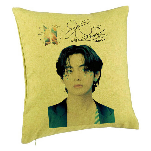 Perna Decorativa BTS Army Colorat, 40x40 cm, Verde, Husa Detasabila, Burduf 5 Perna Decorativa BTS Army Colorat