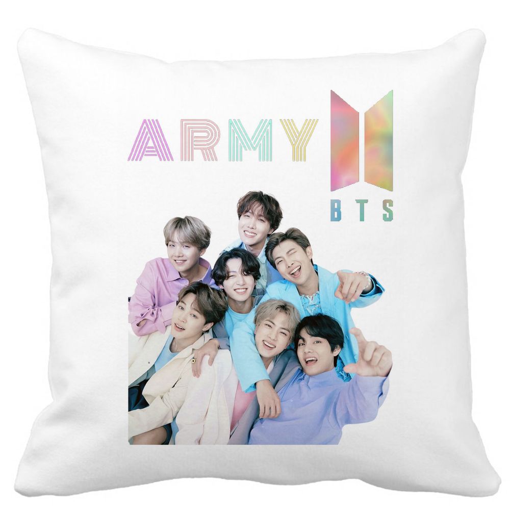 Perna Decorativa BTS Army cu Semnaturi 2, 40x40 cm, Alba, Mata, Husa Detasabila, Burduf 3 Perna Decorativa BTS Army cu Semnaturi 2