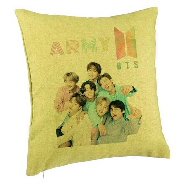 Perna Decorativa BTS Army cu Semnaturi 2, 40x40 cm, Verde, Husa Detasabila, Burduf 5 Perna Decorativa BTS Army cu Semnaturi 2