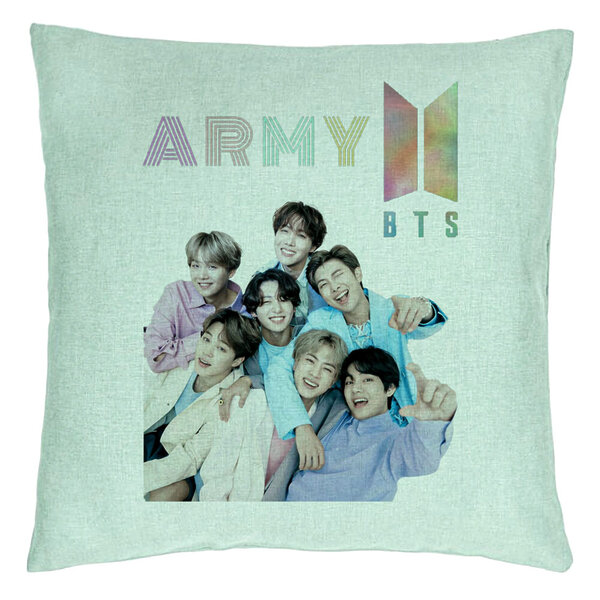 Perna Decorativa BTS Army cu Semnaturi 2, 40x40 cm, Verde Menta, Husa Detasabila, Burduf 5 Perna Decorativa BTS Army cu Semnaturi 2