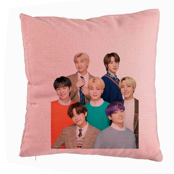 Perna Decorativa BTS Army cu Semnaturi, 40x40 cm, Roz, Husa Detasabila, Burduf 5 Perna Decorativa BTS Army cu Semnaturi
