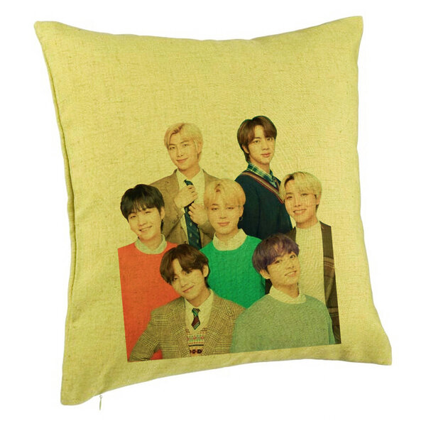 Perna Decorativa BTS Army cu Semnaturi, 40x40 cm, Verde, Husa Detasabila, Burduf 5 Perna Decorativa BTS Army cu Semnaturi