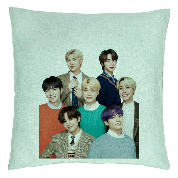 Perna Decorativa BTS Army cu Semnaturi, 40x40 cm, Verde Menta, Husa Detasabila, Burduf 5 Perna Decorativa BTS Army cu Semnaturi