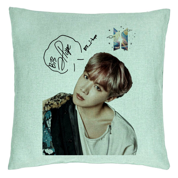 Perna Decorativa BTS J-hope, 40x40 cm, Verde Menta, Husa Detasabila, Burduf 5 Perna Decorativa BTS J-hope