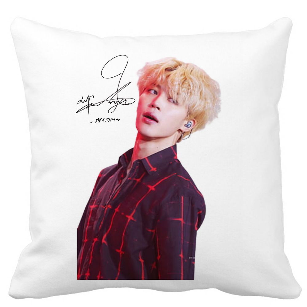 Perna Decorativa BTS Jimin 2, 40x40 cm, Alba, Mata, Husa Detasabila, Burduf 3 Perna Decorativa BTS Jimin 2