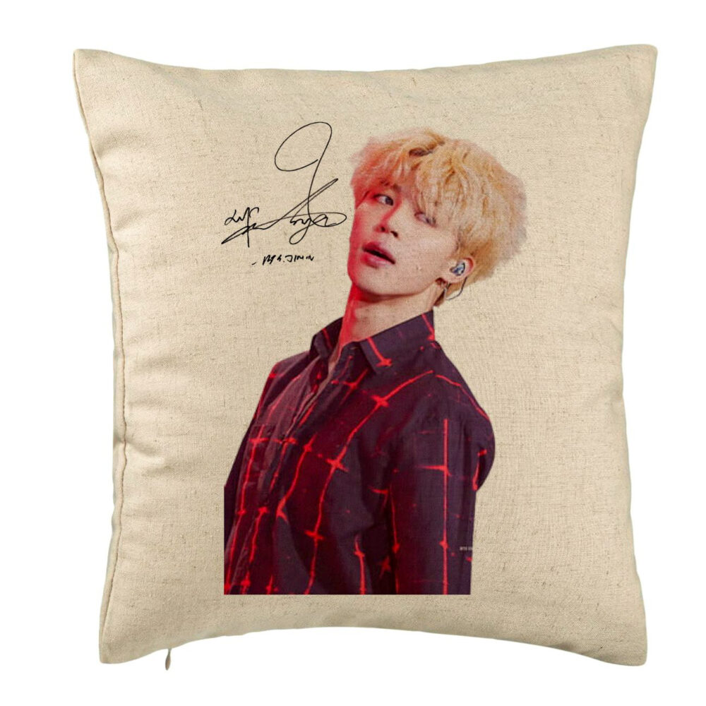 Perna Decorativa BTS Jimin 2, 40x40 cm, Bej, Husa Detasabila, Burduf 5 Perna Decorativa BTS Jimin 2