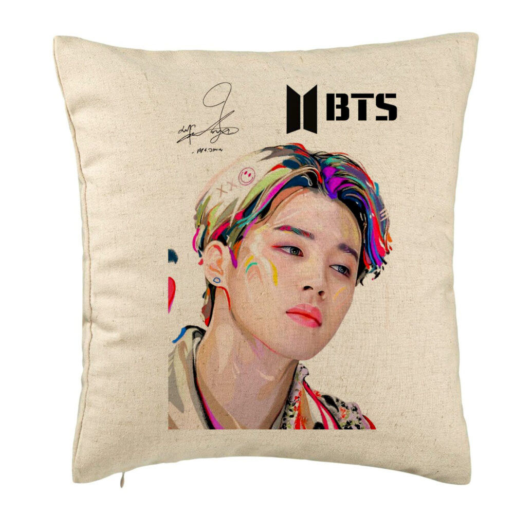 Perna Decorativa BTS Jimin, 40x40 cm, Bej, Husa Detasabila, Burduf 5 Perna Decorativa BTS Jimin