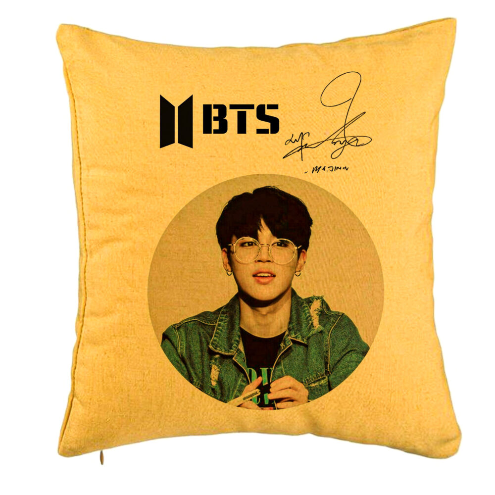 Perna Decorativa BTS Jimin, 40x40 cm, Galben, Husa Detasabila, Burduf 5 Perna Decorativa BTS Jimin