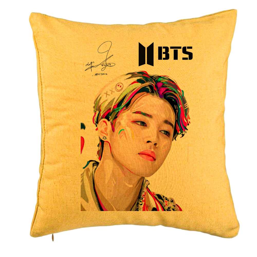 Perna Decorativa BTS Jimin, 40x40 cm, Galben, Husa Detasabila, Burduf 5 Perna Decorativa BTS Jimin