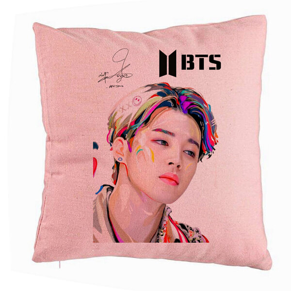 Perna Decorativa BTS Jimin, 40x40 cm, Roz, Husa Detasabila, Burduf 5 Perna Decorativa BTS Jimin