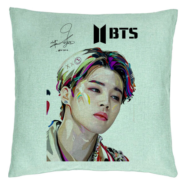 Perna Decorativa BTS Jimin, 40x40 cm, Verde Menta, Husa Detasabila, Burduf 5 Perna Decorativa BTS Jimin