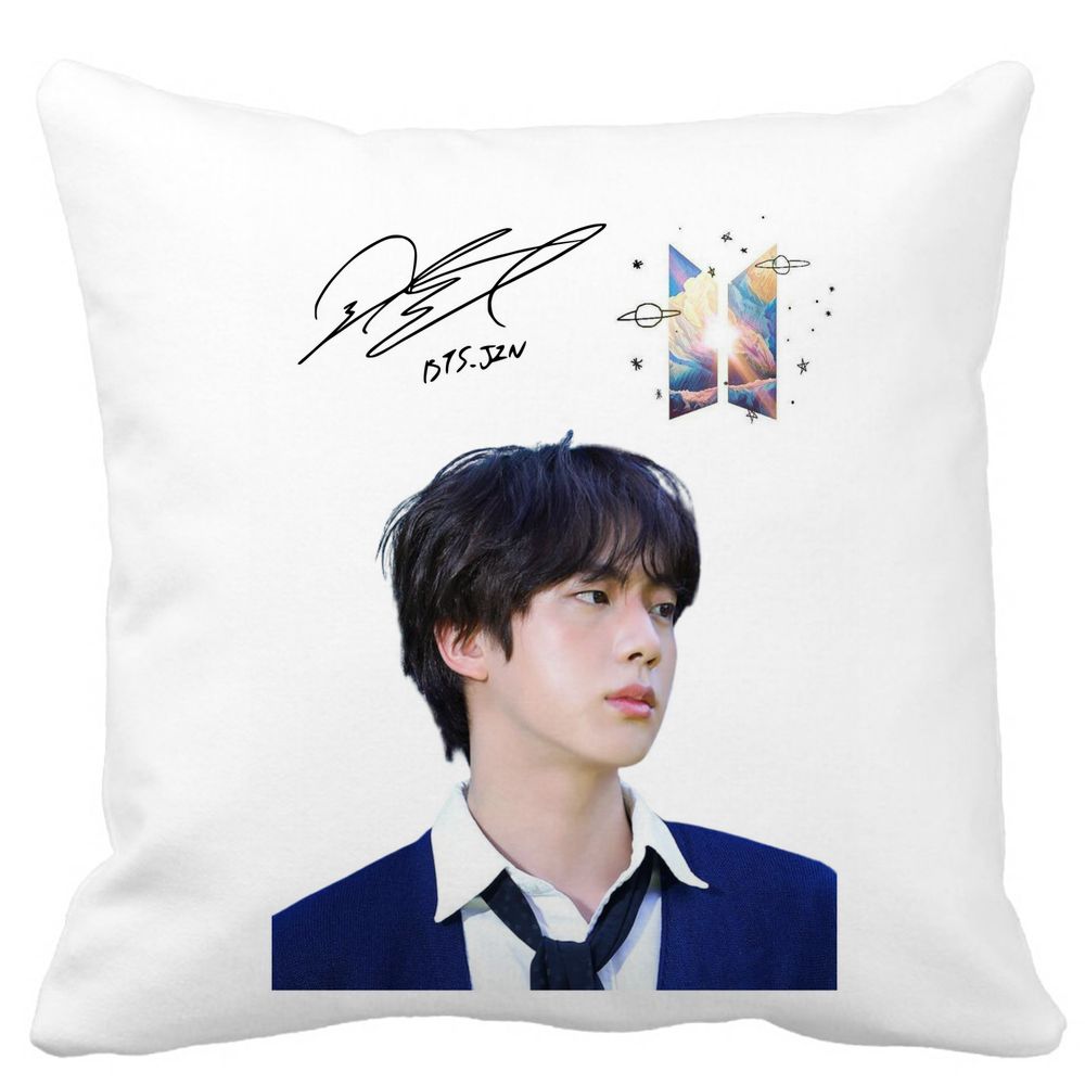 Perna Decorativa BTS Jin 3, 40x40 cm, Alba, Mata, Husa Detasabila, Burduf 3 Perna Decorativa BTS Jin 3