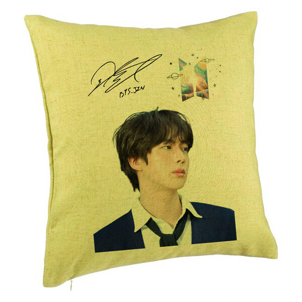 Perna Decorativa BTS Jin 3, 40x40 cm, Verde, Husa Detasabila, Burduf 5 Perna Decorativa BTS Jin 3