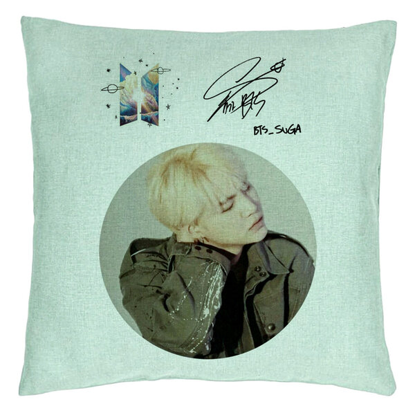 Perna Decorativa BTS Jungkook, 40x40 cm, Verde Menta, Husa Detasabila, Burduf 5 Perna Decorativa BTS Jungkook