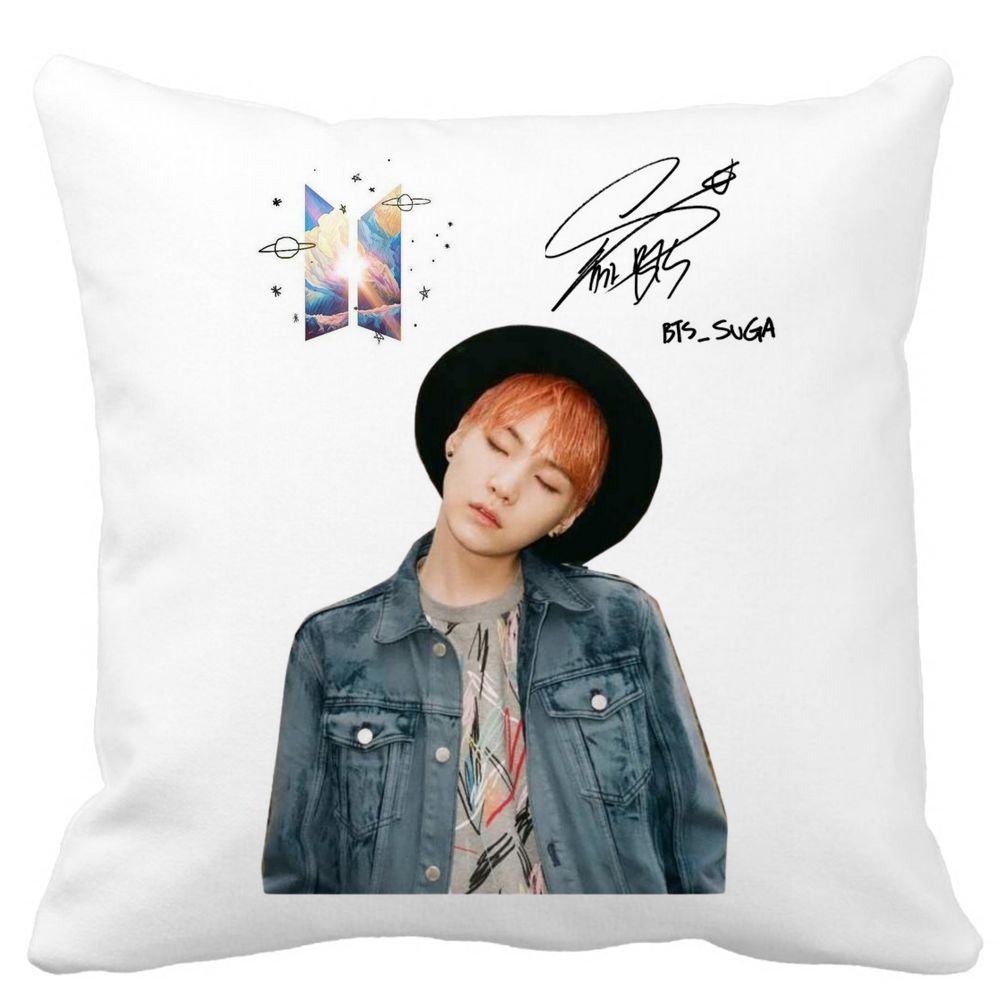 Perna Decorativa BTS Suga 2, 40x40 cm, Alba, Mata, Husa Detasabila, Burduf 3 Perna Decorativa BTS Suga 2