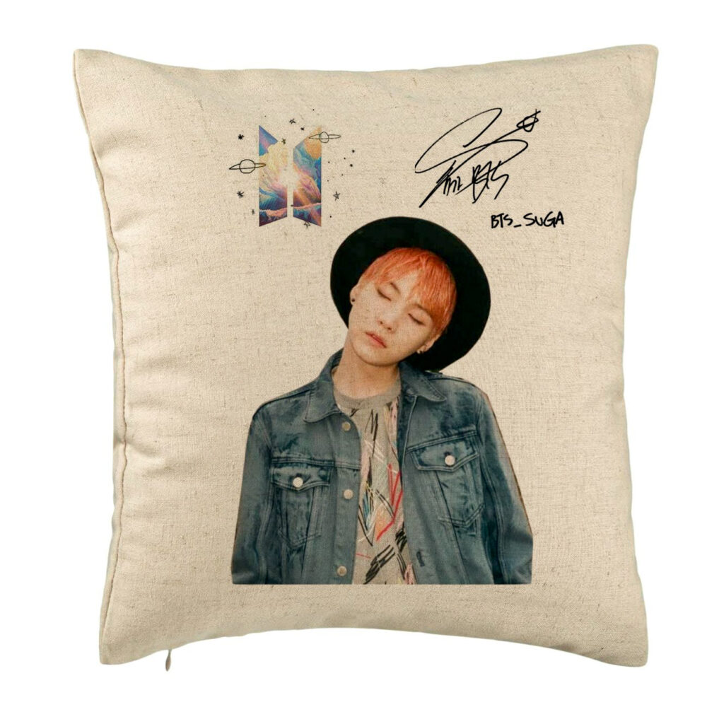 Perna Decorativa BTS Suga 2, 40x40 cm, Bej, Husa Detasabila, Burduf 5 Perna Decorativa BTS Suga 2