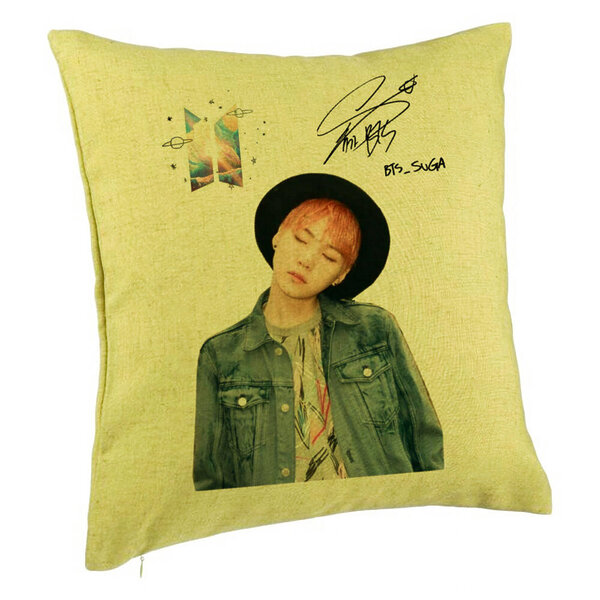Perna Decorativa BTS Suga 2, 40x40 cm, Verde, Husa Detasabila, Burduf 5 Perna Decorativa BTS Suga 2