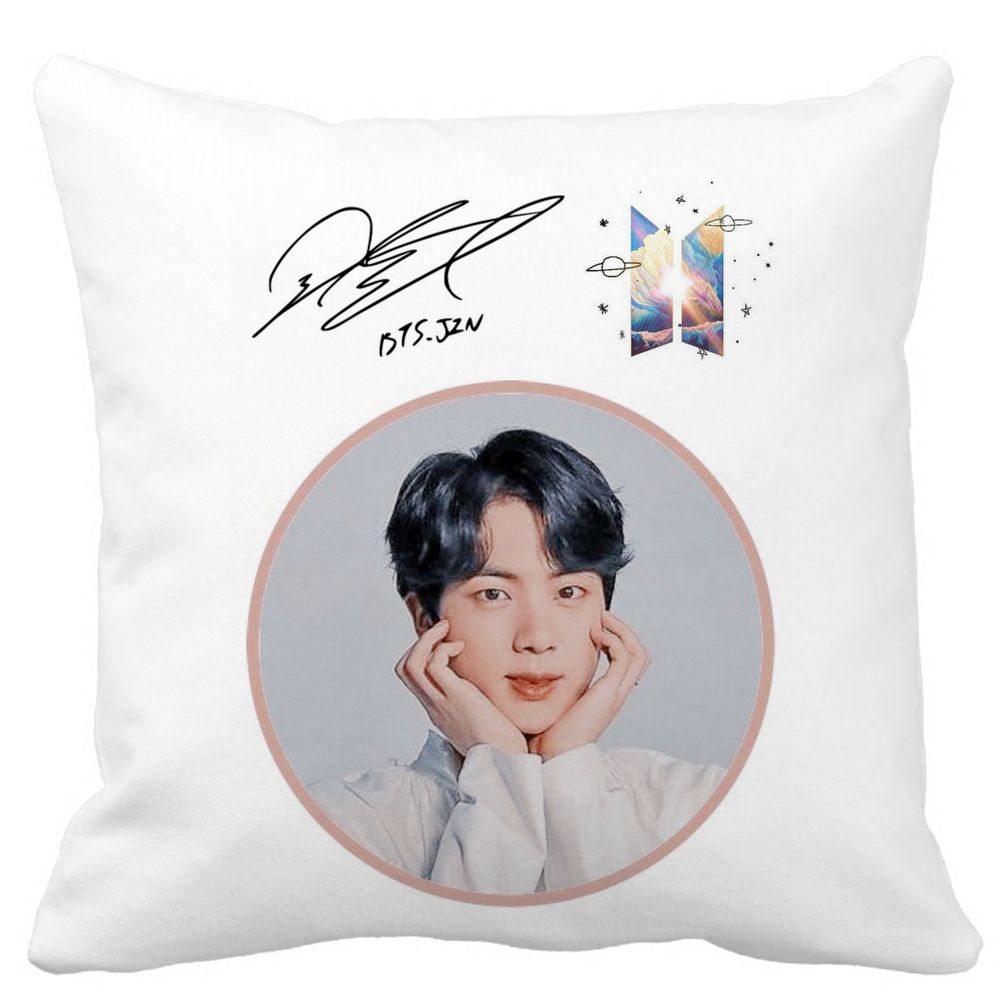 Perna Decorativa BTS Suga, 40x40 cm, Alba, Mata, Husa Detasabila, Burduf 3 Perna Decorativa BTS Suga