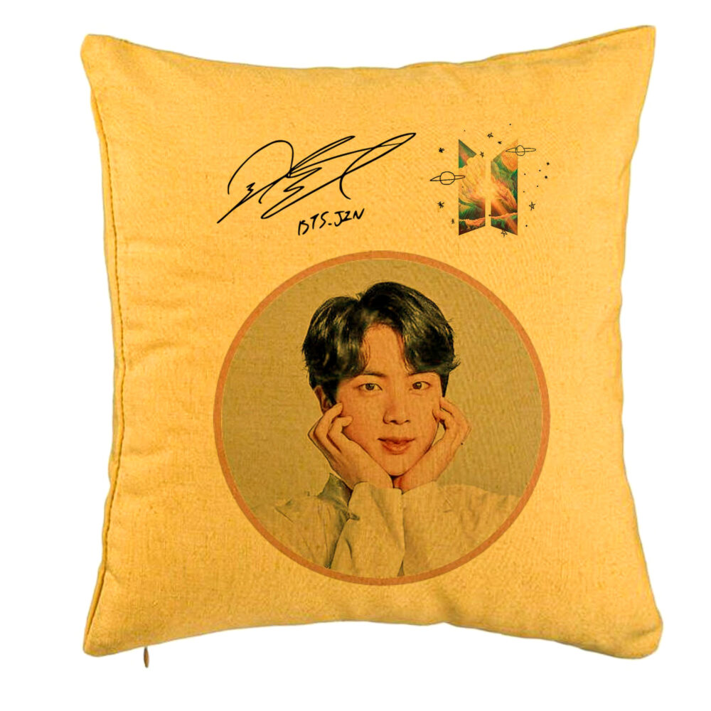 Perna Decorativa BTS Suga, 40x40 cm, Galben, Husa Detasabila, Burduf 5 Perna Decorativa BTS Suga