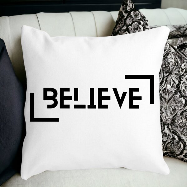 Perna Decorativa, Believe, 40x40 cm, Alba, Mata, Husa Detasabila, Burduf 12 Believe