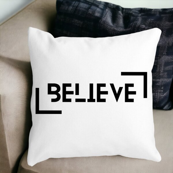Perna Decorativa, Believe, 40x40 cm, Alba, Mata, Husa Detasabila, Burduf 15 Mata