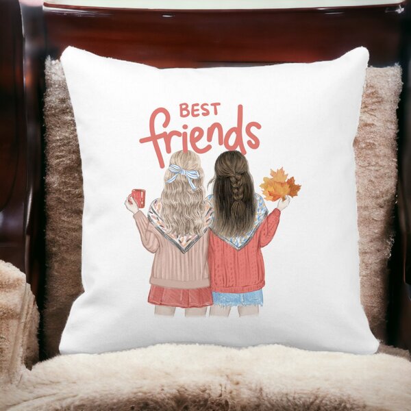 Perna Decorativa, Best Friends, 40x40 cm, Alba, Mata, Husa Detasabila, Burduf 12 Best Friends